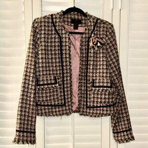 True Meaning Women's Chanel-style Tweed Blazer - Black, Pink and Cream XL